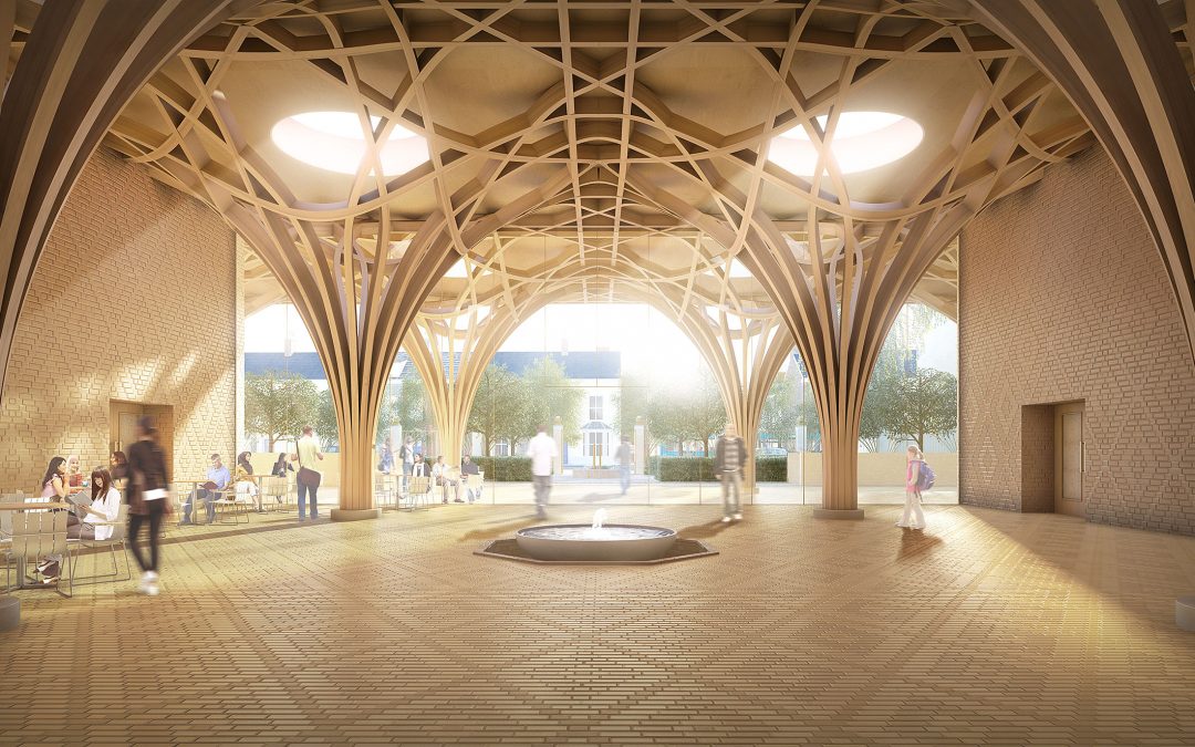 This British mosque is structured with a flowering wooden lattice